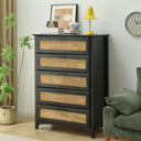 Solid Pine Wood 5 Rattan Drawers Chest