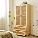 Solid Pine Wood Rattan Closet with 2 Drawers