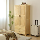 Solid Pine Wood Closet with Raised Doors and 2-Drawers