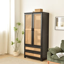 Solid Pine Wood Rattan Closet with 2 Drawers