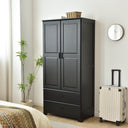 Solid Pine Wood Closet with Raised Doors and 2-Drawers