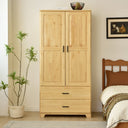 Solid Pine Wood Closet with Raised Doors and 2-Drawers
