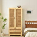 Solid Pine Wood Rattan Closet with 2 Drawers