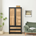 Solid Pine Wood Rattan Closet with 2 Drawers