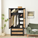 Solid Pine Wood Rattan Closet with 2 Drawers