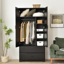 Solid Pine Wood Closet with Raised Doors and 2-Drawers