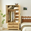 Solid Pine Wood Rattan Closet with 2 Drawers