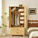 Solid Pine Wood Closet with Raised Doors and 2-Drawers