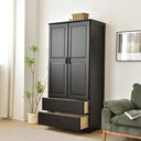 Solid Pine Wood Closet with Raised Doors and 2-Drawers
