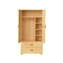 Solid Pine Wood Closet with Raised Doors and 2-Drawers