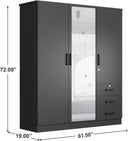 NW 361 - 61"Wide Mirrored Armoire 3 Drawers & Shelves