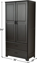 Solid Pine Wood Closet with Raised Doors and 2-Drawers
