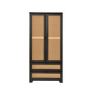 Solid Pine Wood Rattan Closet with 2 Drawers