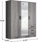 NW 361 - 61"Wide Mirrored Armoire 3 Drawers & Shelves