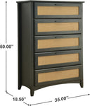 Solid Pine Wood 5 Rattan Drawers Chest