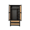 Solid Pine Wood Rattan Closet with 2 Drawers
