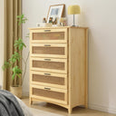 Solid Pine Wood 5 Rattan Drawers Chest