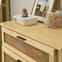 Solid Pine Wood 5 Rattan Drawers Chest