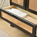 Solid Pine Wood Rattan Closet with 2 Drawers