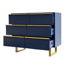 6-drawer Dresser In Mdf Wood With Gold Metal Legs And Handles.