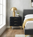 Velvet Upholstered Nightstand With Gold Legs