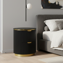 Modern Ribbed Nightstand With Drawer & Brushed Brass Accents