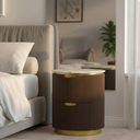 Modern Ribbed Nightstand With Drawer & Brushed Brass Accents