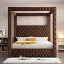 Canopy Luxurious Velvet Upholstered bed with Speaker & USB Connection