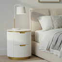 Modern Ribbed Nightstand With Drawer & Brushed Brass Accents