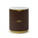 Modern Ribbed Nightstand With Drawer & Brushed Brass Accents