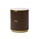 Modern Ribbed Nightstand With Drawer & Brushed Brass Accents