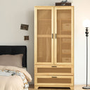 Solid Pine Wood Rattan Closet with 2 Drawers