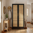 Solid Pine Wood Cabinet Full Rattan Doors