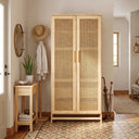 Solid Pine Wood Cabinet Full Rattan Doors