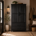 Solid Pine Wood Cabinet with Raised Doors and 2-Drawers