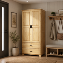 Solid Pine Wood Cabinet with Raised Doors and 2-Drawers