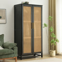 Solid Pine Wood Wardrobe Full Rattan Doors