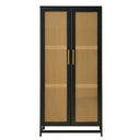 Solid Pine Wood Wardrobe Full Rattan Doors