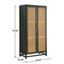 Solid Pine Wood Wardrobe Full Rattan Doors