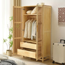 Solid Pine Wood Wardrobe Full Rattan Doors