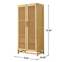 Solid Pine Wood Wardrobe Full Rattan Doors