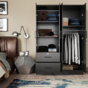 NW 448 - Wide Armoire Wardrobe Closet For Hanging With 2 Drawers & Shelves
